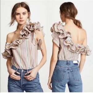 Petersyn Arabella Sunset Cold Shoulder Striped Cotton Avant Garde-esque Blouse M
